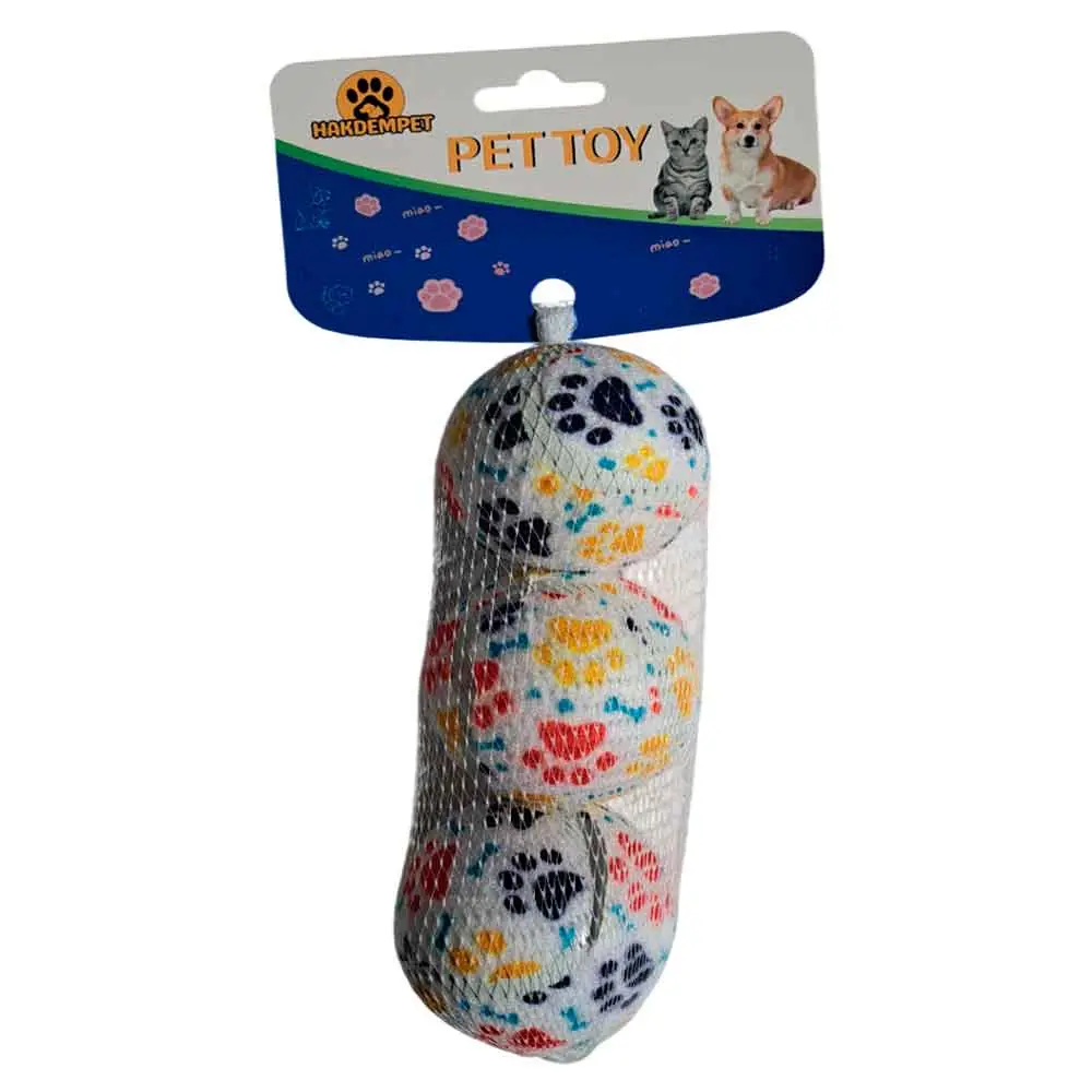 Pep Prety Köpek Oyuncağı Pati Desenli 3 Lü Top 6,5 Cm