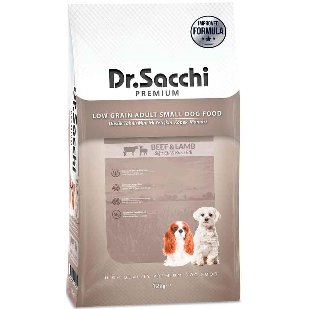 Dr Sacchi Küçük Irk Köpek Maması Düşük Tahıllı Sığır Etli ve Kuzu Etli 12 Kg