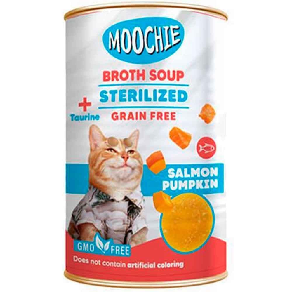 Moochie Somonlu ve Balkabaklı Tahılsız Kısırlaştırılmış Kedi Çorbası 135 ml