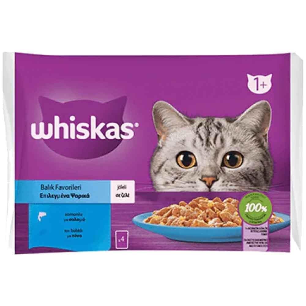 Whiskas Pouch Jöle İçinde Somonlu ve Ton Balıklı Yetişkin Kedi Konservesi 85gr (4'lü)