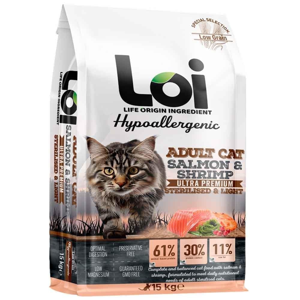 Loi Hipoalerjenik Sterilised Kısır Kedi Maması Somonlu ve Karidesli 15 Kg