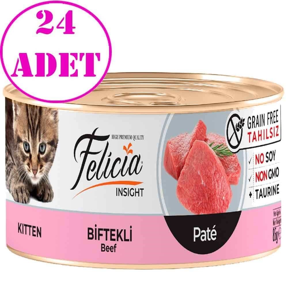 ​Felicia Tahılsız Yavru Biftekli Kıyılmış Yaş Kedi Maması 85 Gr 24 AD