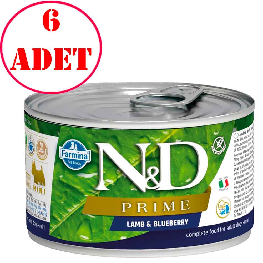 N&D Mini Prime Kuzulu Yaban Mersinli Köpek Konservesi 140 Gr 6 AD