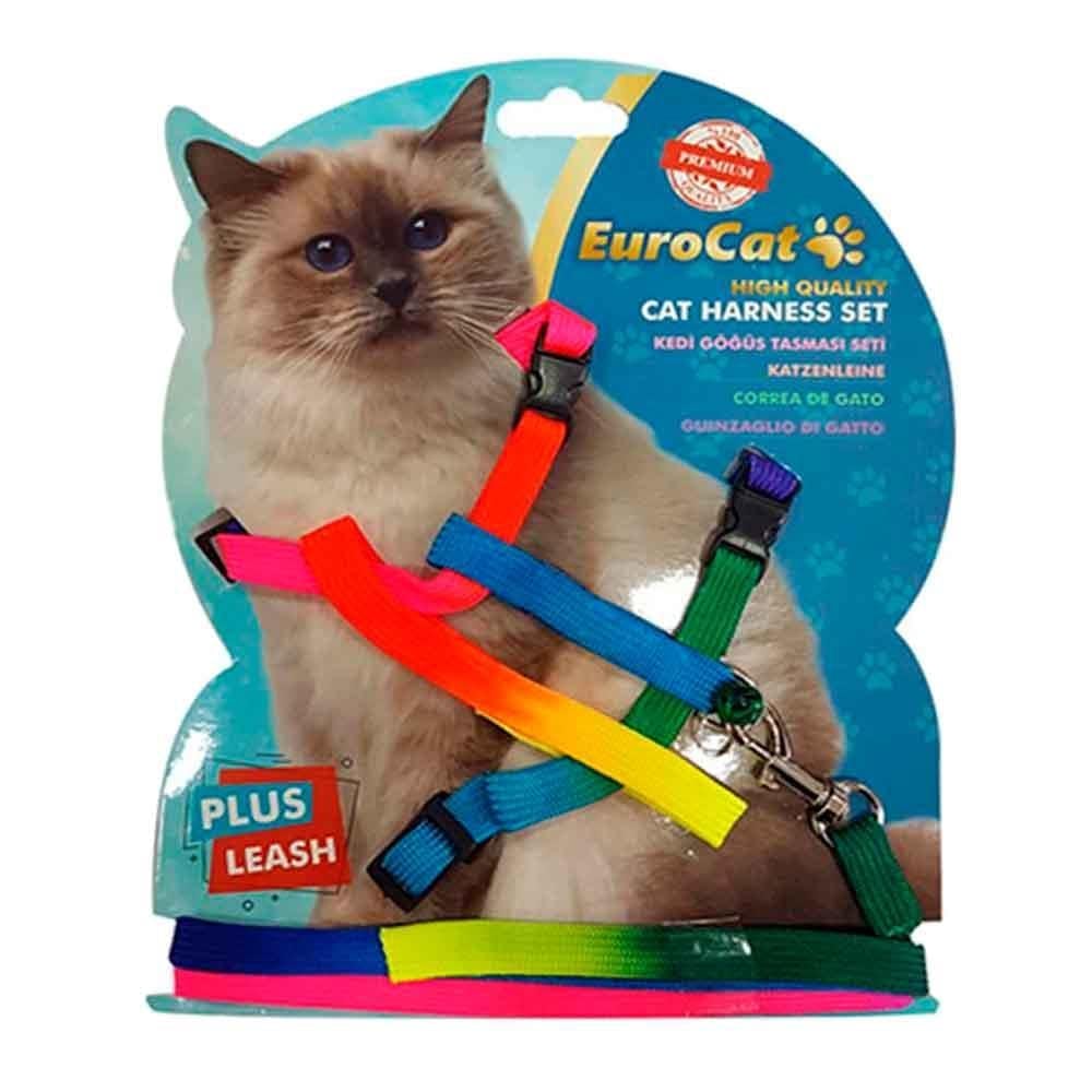 Eurocat Kedi Göğüs Tasma Seti Gökkuşağı Desenli