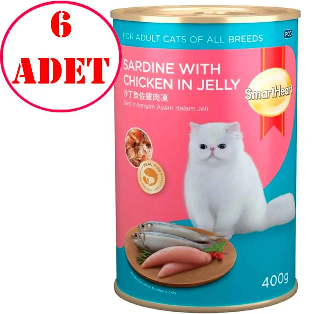 Smart Heart Kedi Konservesi Jöle İçinde Tavuklu ve Sardalyalı 400 Gr 6 AD