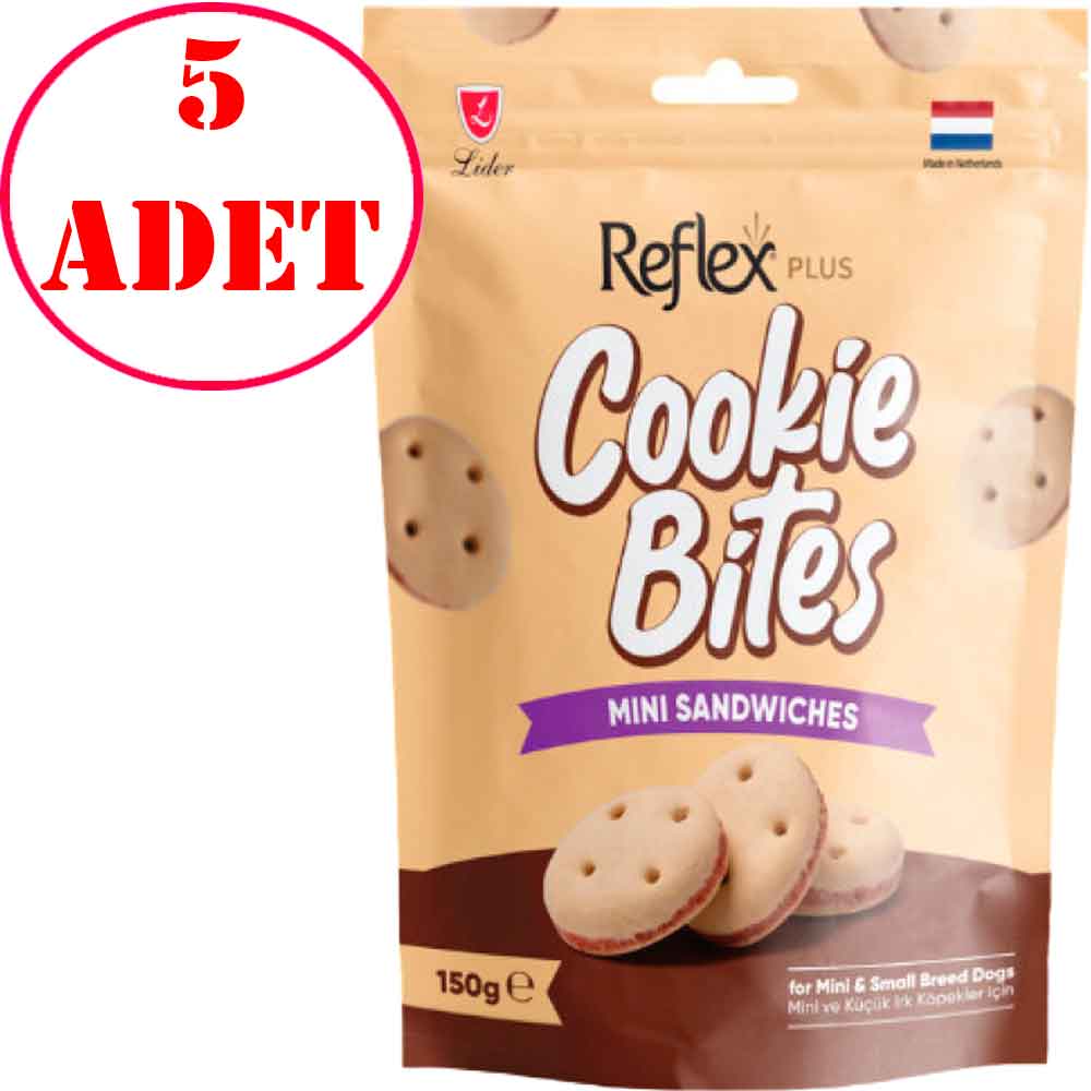 Reflex Plus Cookie Bites Mini Sandwiches Küçük Irk Köpek Ödül Maması 150 Gr 5 AD