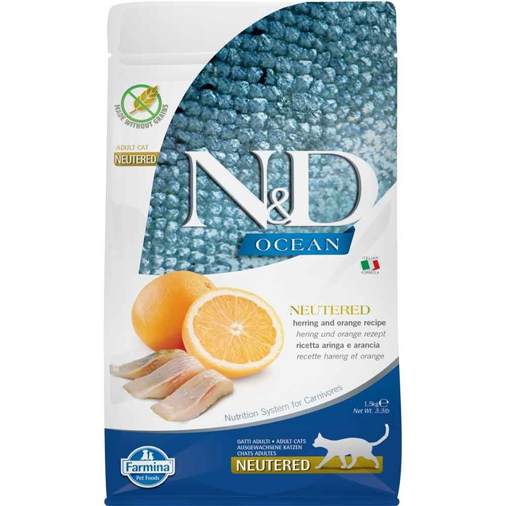 ND Ocean Tahılsız Ringa Balığı Ve Portakallı Kısır Kedi Maması 1,5 Kg