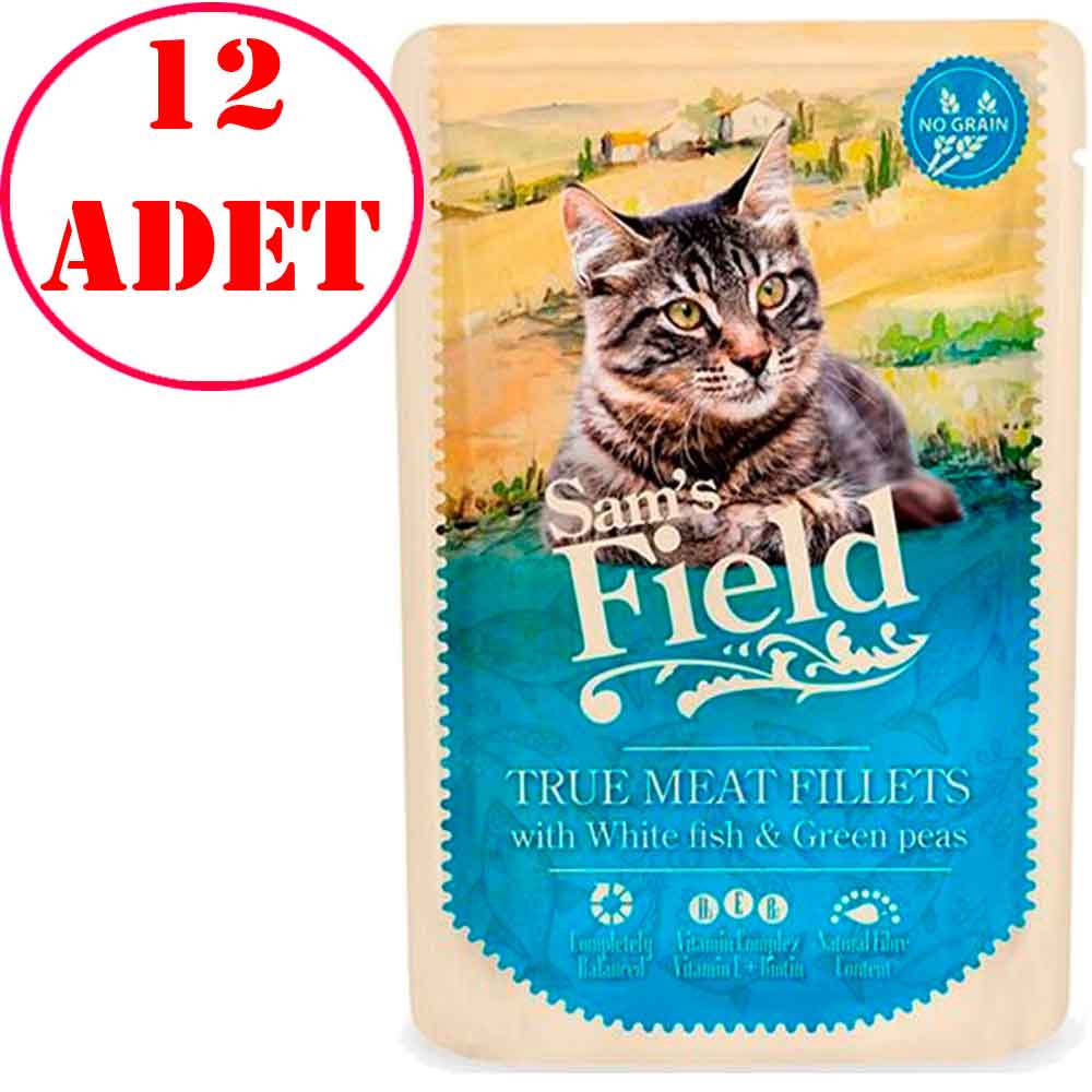 Sam's Field Kedi Konservesi Balıklı Bezelyeli Tahılsız 85 Gr 12 AD