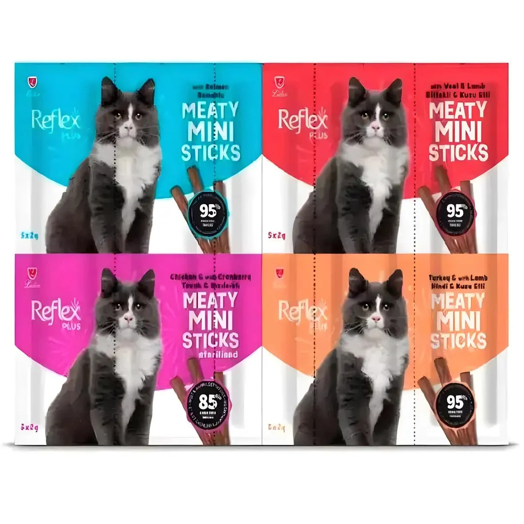 Reflex Somonlu Kuzu Etli Biftekli Tavuklu Mini Kedi Ödül Çubuğu 40 Gr (20'li)