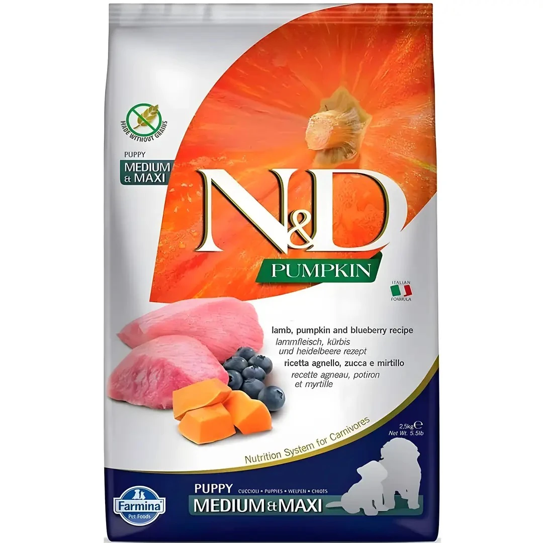 ND Bal Kabaklı Kuzulu ve Yaban Mersinli Orta ve Büyük Irk Tahılsız Yavru Köpek Maması 2,5kg