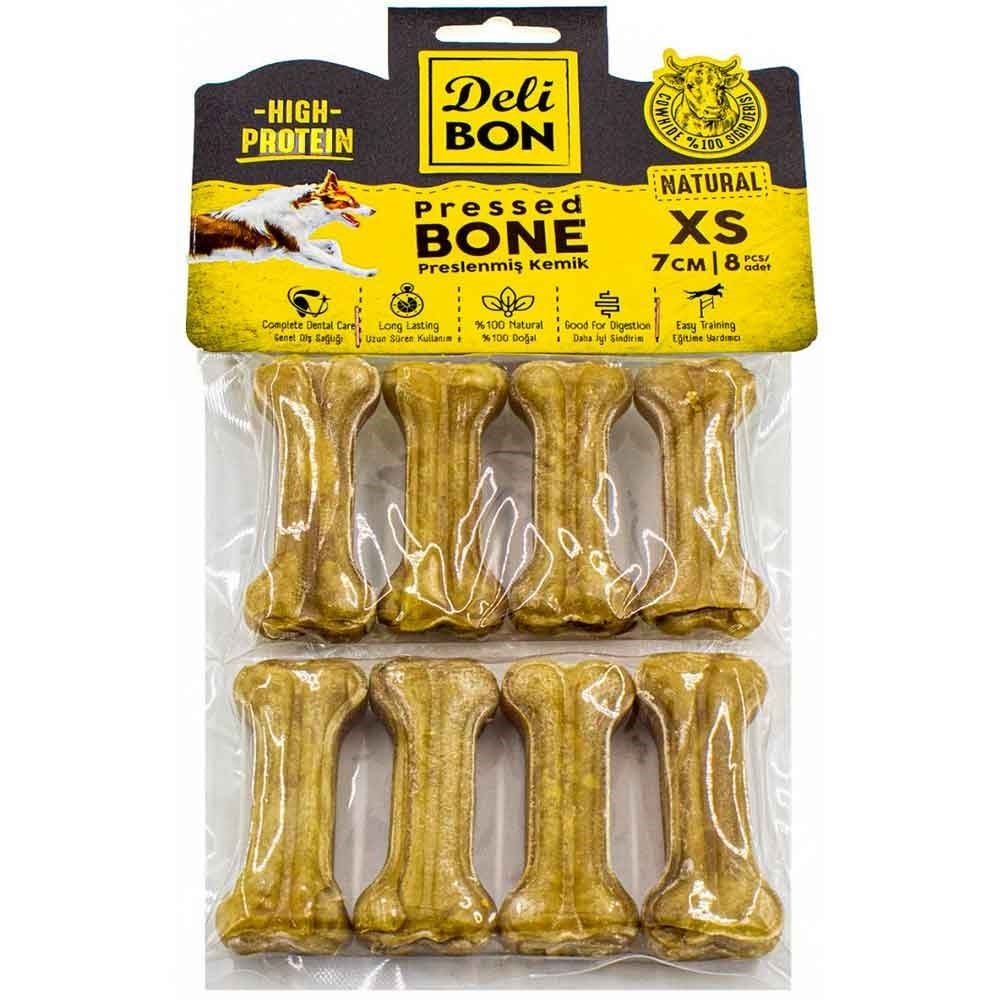 DeliBon Deri Press Köpek Kemik 7Cm Xs Boy 8Li Paket Natural