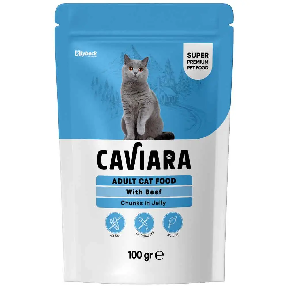 Caviara Pouch Dana Etli Kedi Maması Jöle İçinde Et Parçacıklı 100 Gr