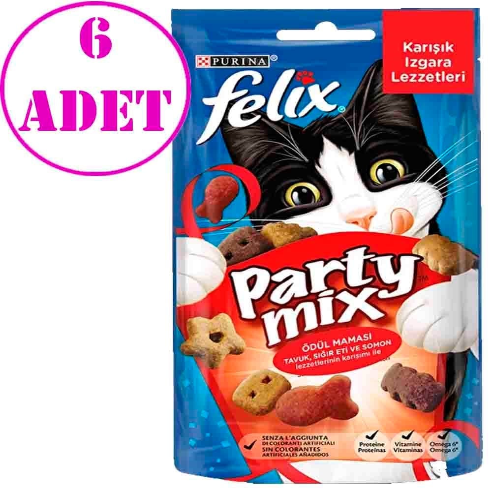 Felix Party Mix Tavuk Sığır Eti ve Somonlu Kedi Ödül Maması 60 Gr 6 AD
