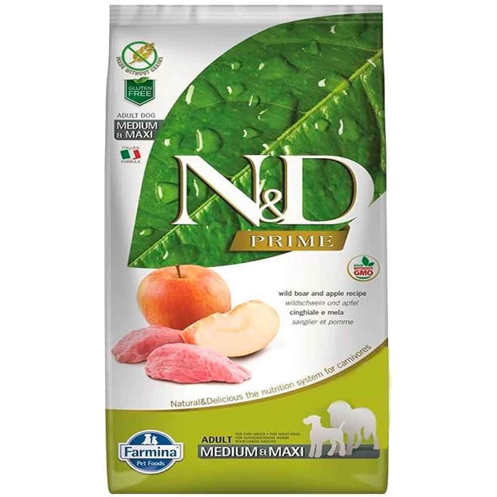 N&D Prime Yaban Domuzlu ve Elmalı Tahılsız Orta ve Büyük Irk Yetişkin Köpek Maması 12 Kg