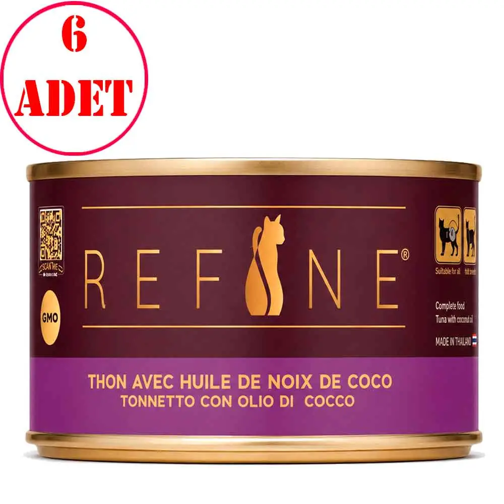 Refine Kısırlaştırılmış Kedi Konservesi Hindistan Cevizi Yağlı Ton Balıklı 85 Gr 6 Ad