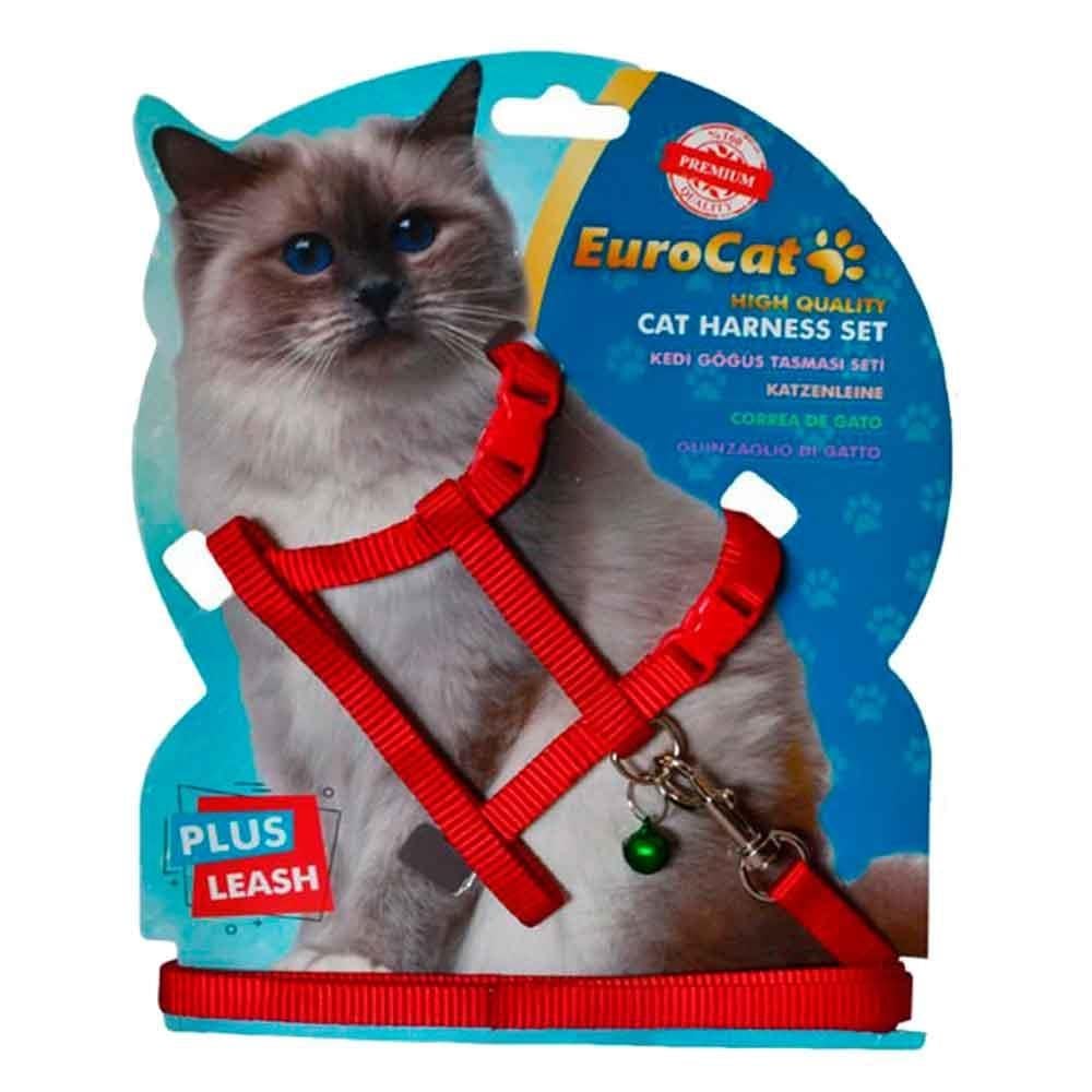 Eurocat Kedi Göğüs Tasma Seti Kırmızı