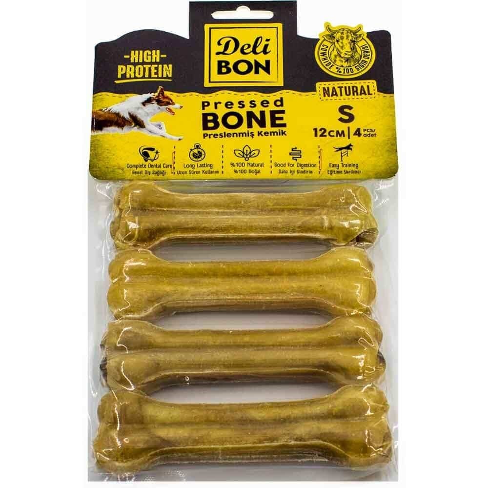 DeliBon Deri Press Köpek Kemik 12 Cm 4 lü Natural