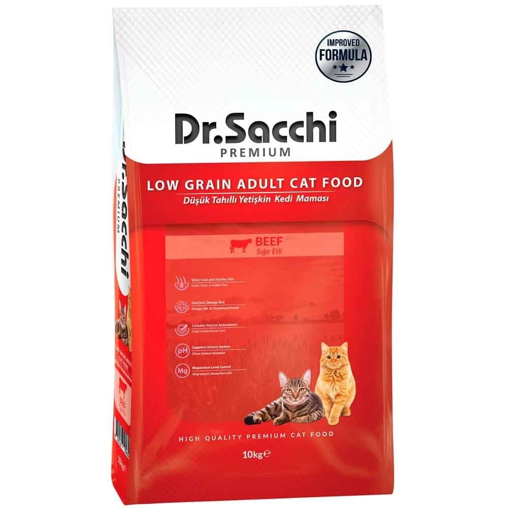 Dr Sacchi Kedi Maması Premium Düşük Tahıllı Sığır Etli 10 Kg