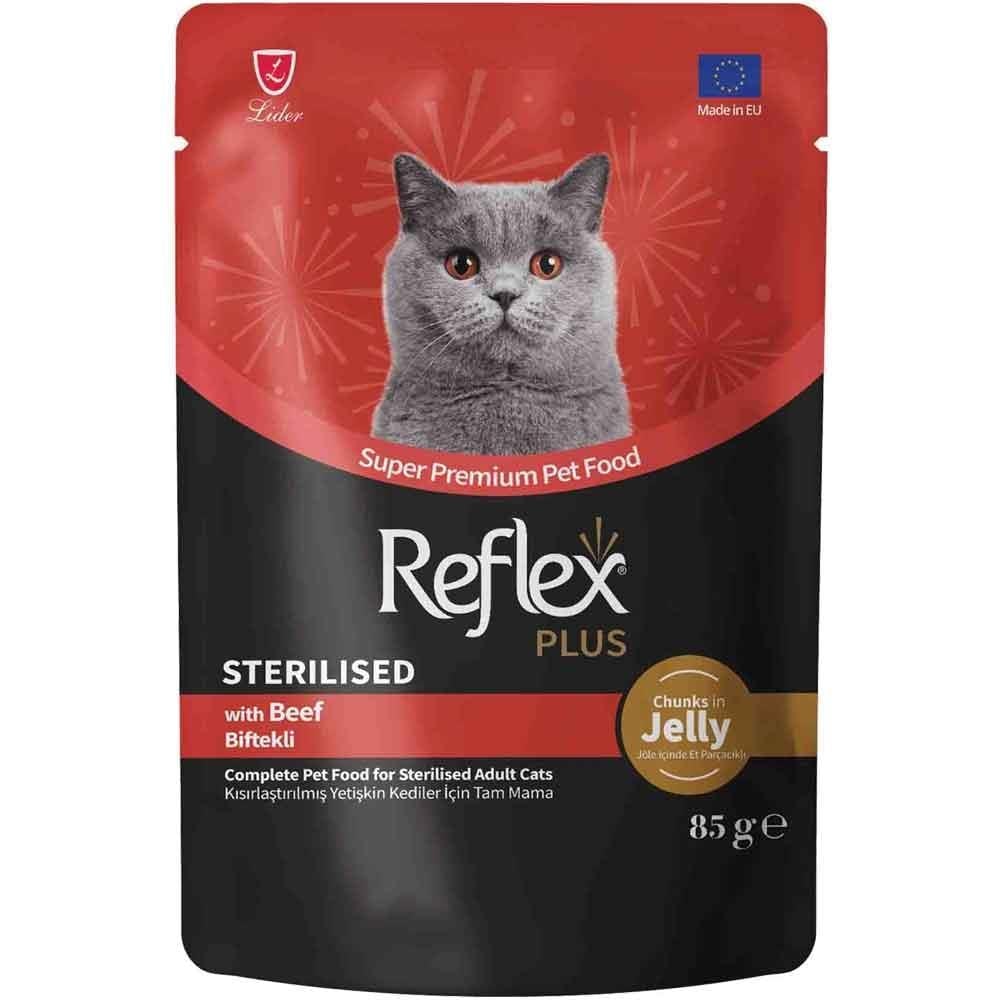 Reflex Plus Jöle İçinde Et Parçacıklı Biftekli Kısırlaştırılmış Kedi Konservesi 85 Gr