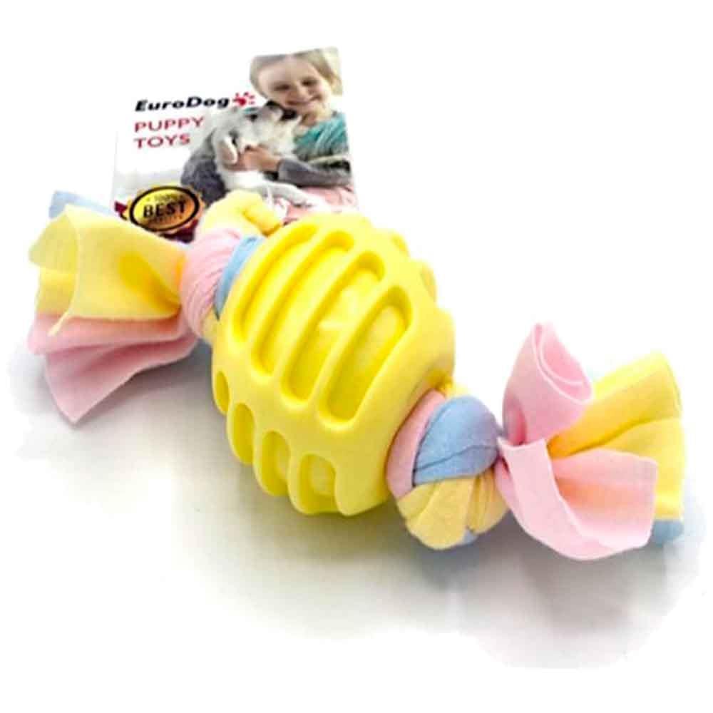 EuroDog Puppy Toys Diş İpli Kauçuk Top Yavru Köpek Oyuncağı Sarı 17 Cm