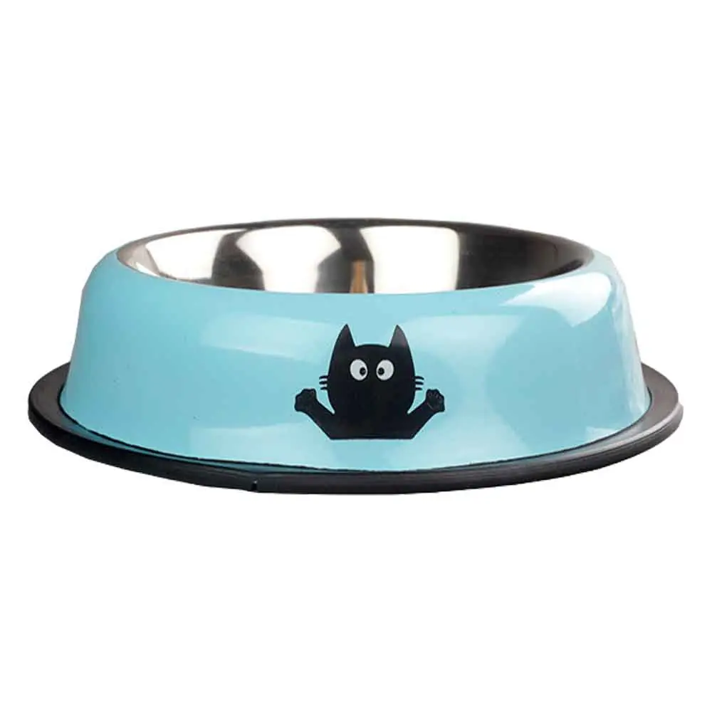 Ankur Oripet Kedi Desenli Metal Mama ve Su Kabı Mavi 16 Oz 15,5 Cm