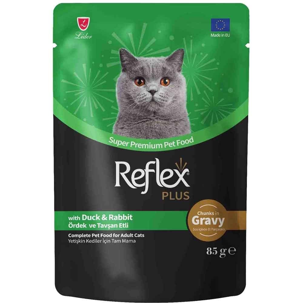 Reflex Plus Sos İçinde Et Parçacıklı Ördekli ve Tavşanlı Kedi Konservesi 85 Gr