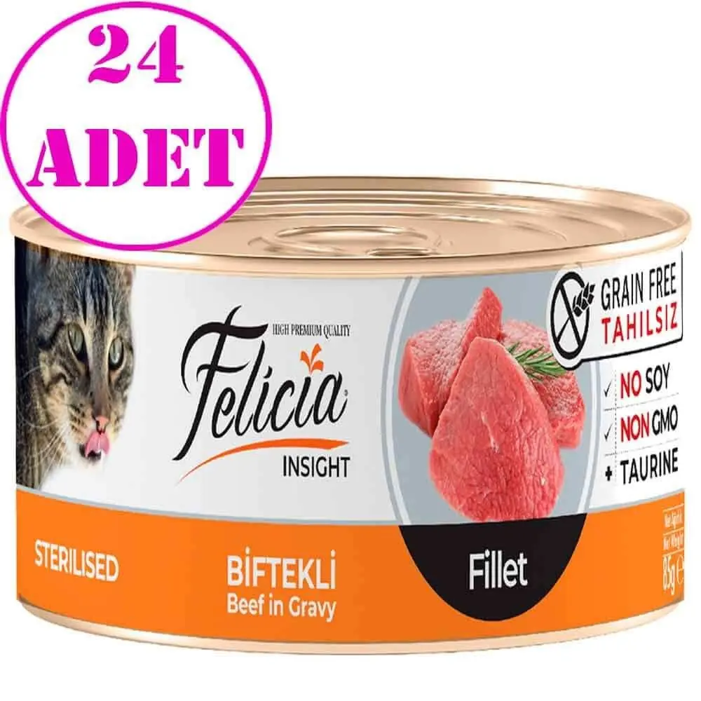 Felicia Tahılsız Sterilised Biftek Filetolu Yaş Kedi Maması 85 Gr 24 AD