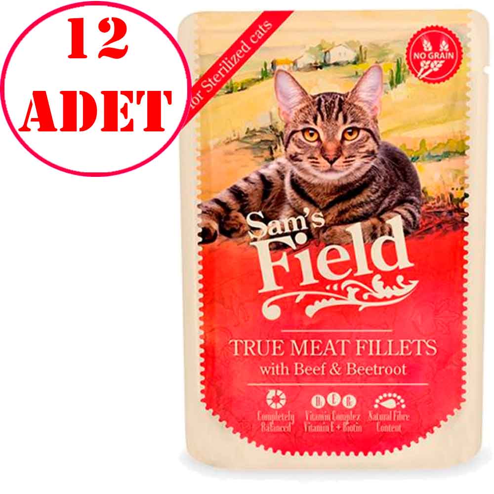 Sam's Field Sterilized Dana Etli Tahılsız Kısır Kedi Konservesi 85 Gr 12 AD