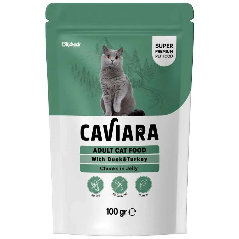Caviara Pouch Ördek ve Hindi Etli Kedi Maması Jöle İçinde Et Parçacıklı 100 Gr