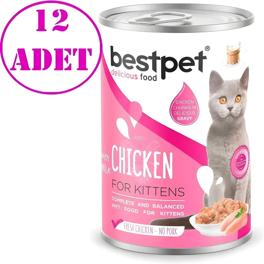 Best Pet Yavru Kedi Konservesi Tavuklu ve Sütlü 400 Gr 12 AD