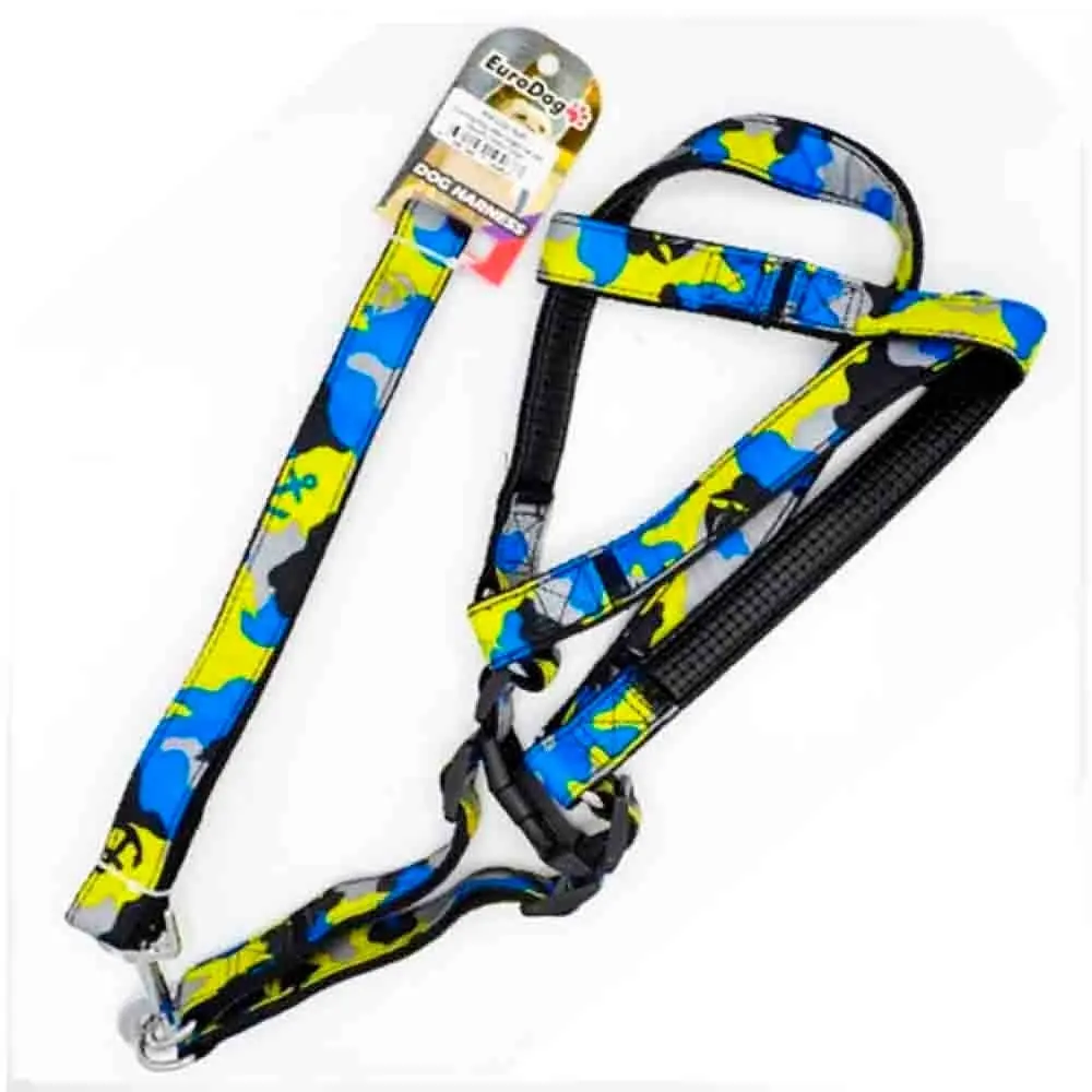 Eurodog Köpek Uzatma Tasması+Göğüs Tasması 120 Cm Sarı Kamuflaj