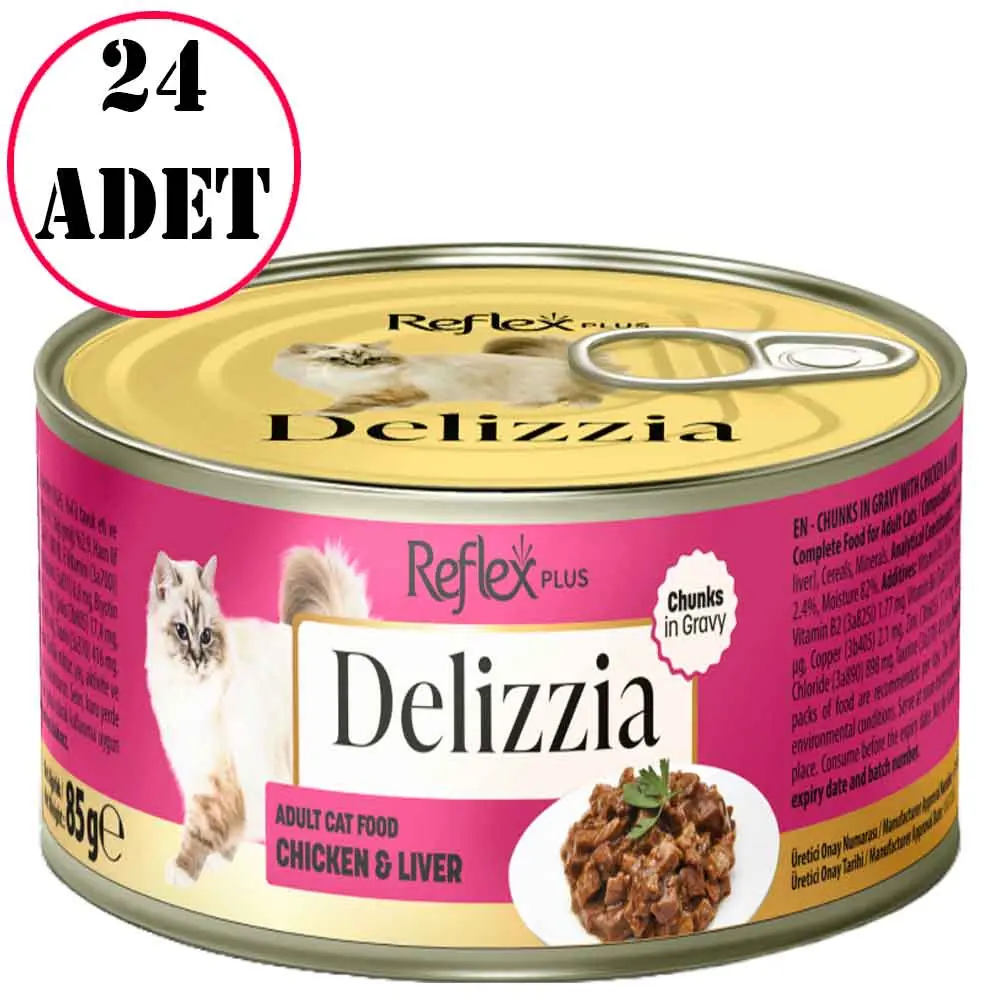 Reflex Plus Delizzia Soslu Tavuklu ve Ciğerli Parça Etli Kedi Konservesi 85 Gr 24 Ad