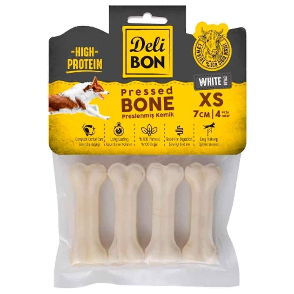 Delibon Köpekler İçin Deri Pres Kemik Beyaz 7 Cm 4 Lü Paket