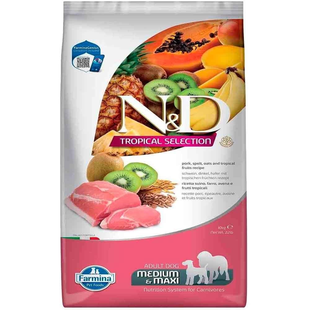 ND Tropical Meyveli Orta ve Büyük Irk Köpek Maması Domuz Etli 10 Kg