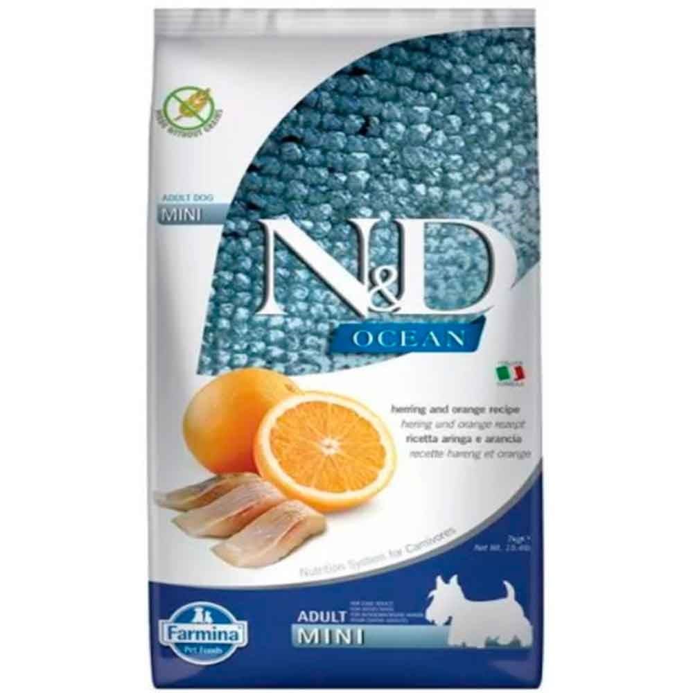 N&D Ocean Ringa Balıklı ve Portakallı Tahılsız Küçük Irk Yetişkin Köpek Maması 7 Kg