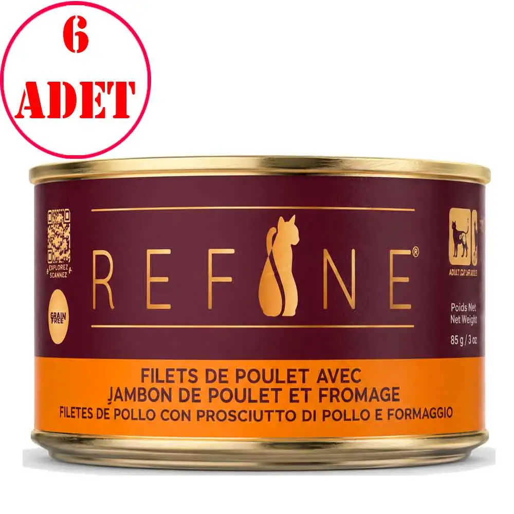 Refine Kısırlaştırılmış Kedi Konservesi Tavuk Jambonlu ve Peynirli 85 Gr 6 Ad
