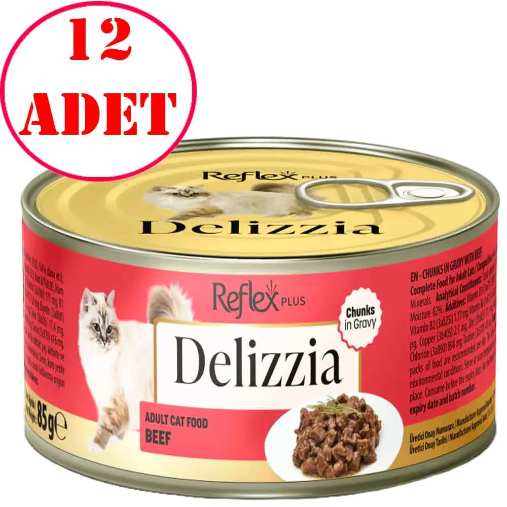 Reflex Plus Delizzia Kedi Konservesi Sos İçinde Dana Parça Etli 85 Gr 12 AD