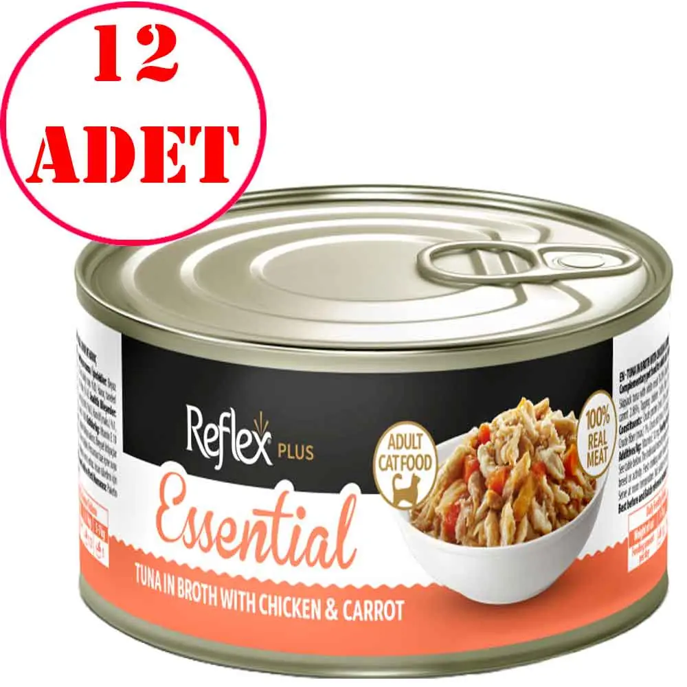 Reflex Plus Essential Ton Balıklı Tavuklu Ve Havuçlu Yetişkin Kedi Konservesi 70 Gr 12 AD