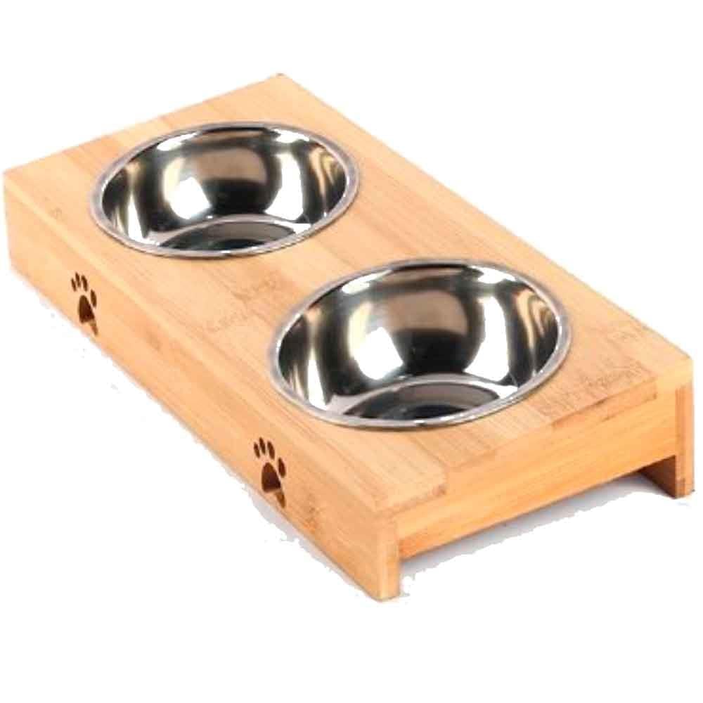 Carno Ahşap Sehpalı İkili Metal Kedi Köpek Mama Kabı