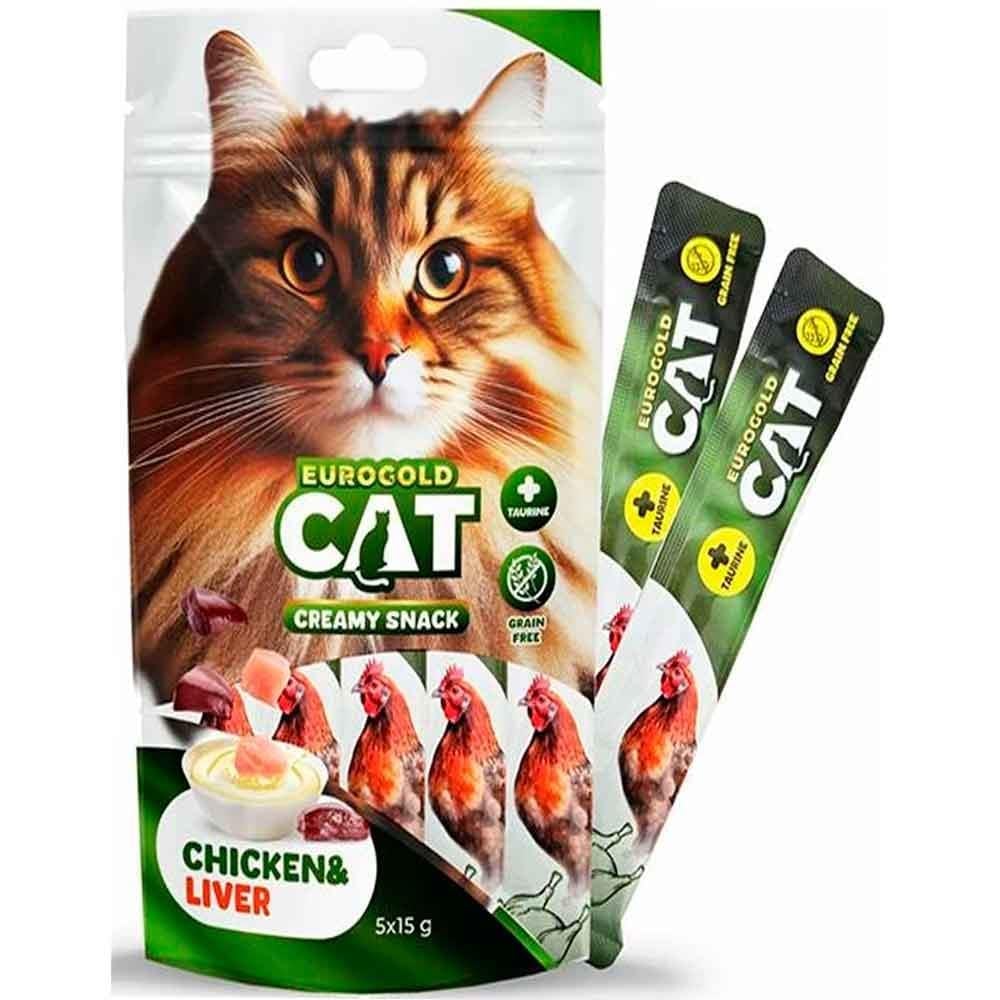 Eurogold Tavuk ve Ciğerli Sıvı Kedi Ödülü 15 Gr 5'li Paket