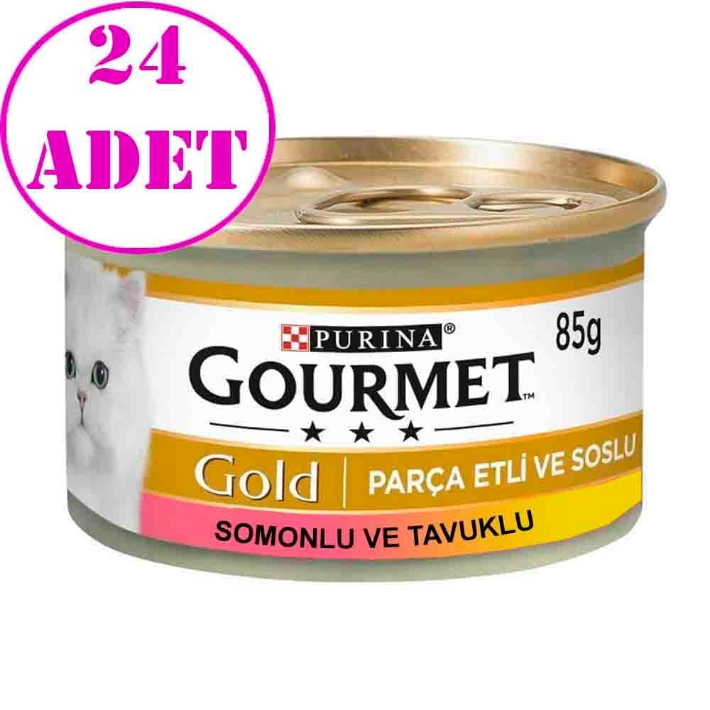 Gourmet Gold Parça Etli Soslu Somonlu ve Tavuklu Kedi Konservesi 85 gr 24 ad
