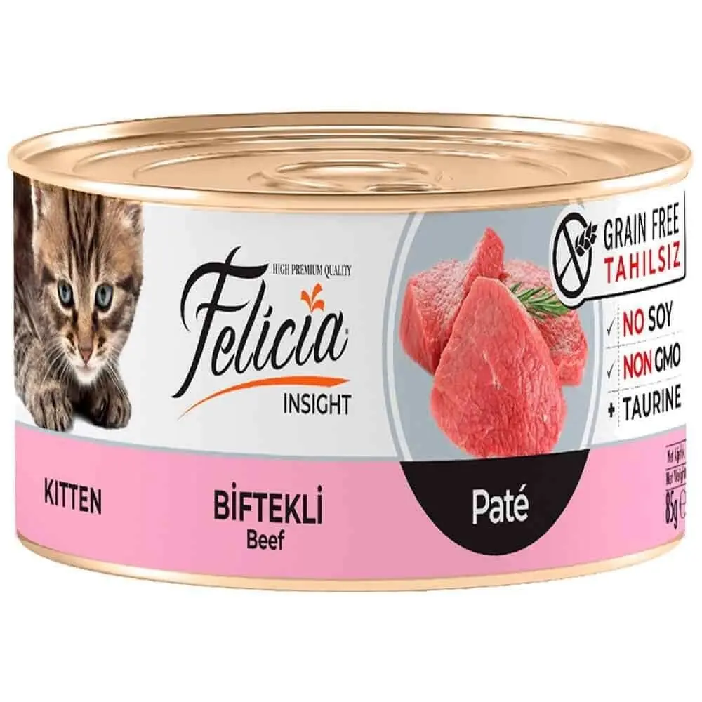 Felicia Tahılsız Yavru Biftekli Kıyılmış Yaş Kedi Maması 85 Gr