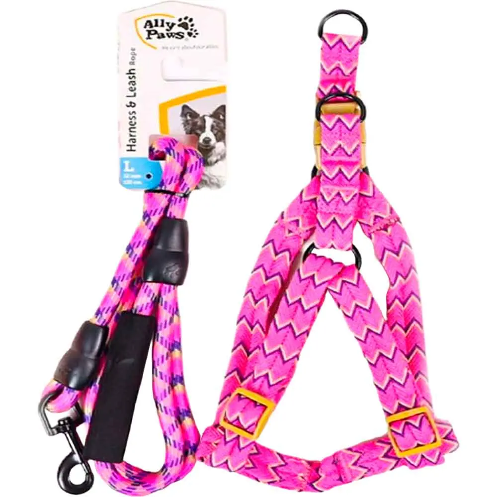 Ally Paws Köpek Göğüs ve Gezdirme Tasması 12 mm x 120 cm (Pembe)
