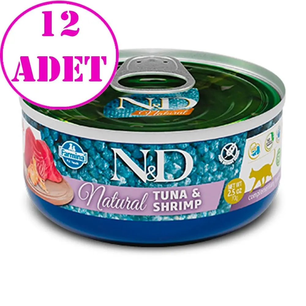 N&D Natural Ton Balıklı Ve Karidesli Yetişkin Kedi Konservesi 70 Gr 12 AD