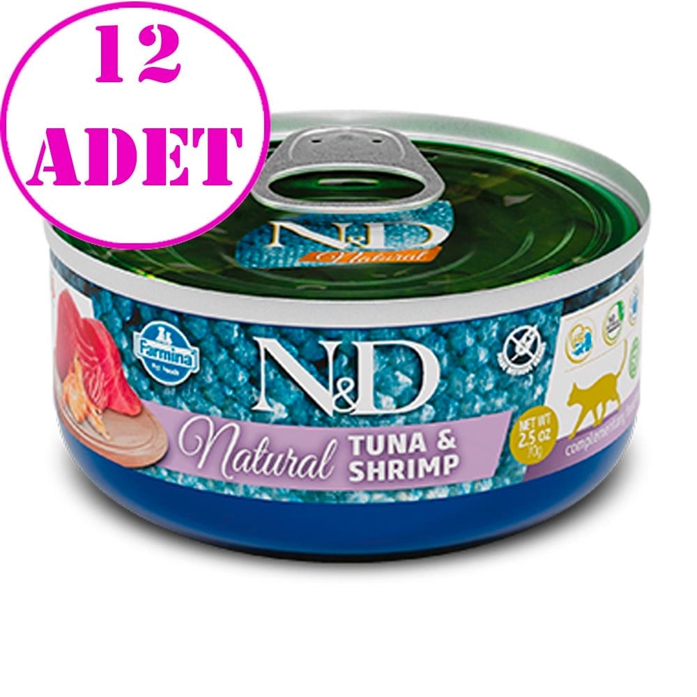 N&D Natural Ton Balıklı Ve Karidesli Yetişkin Kedi Konservesi 70 Gr 12 AD