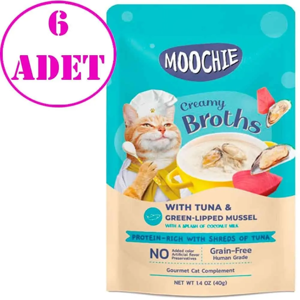 Moochie Kedi Çorbası Parça Ton Balığı Midye Tahılsız 40 Gr 6 AD