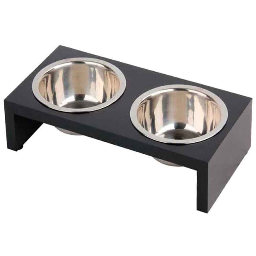 Pawise Kedi Ve Köpekler için Ahşap Ayaklı İkili Mama ve Su Kabı 2x350ml