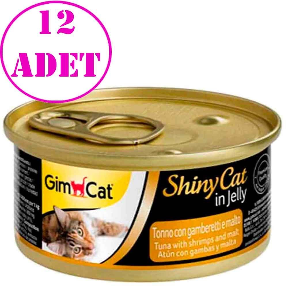 Gimcat Shiny Cat Jel İçinde Ton Balık Karides ve Malt Özlü Konserve 70 gr 12 AD