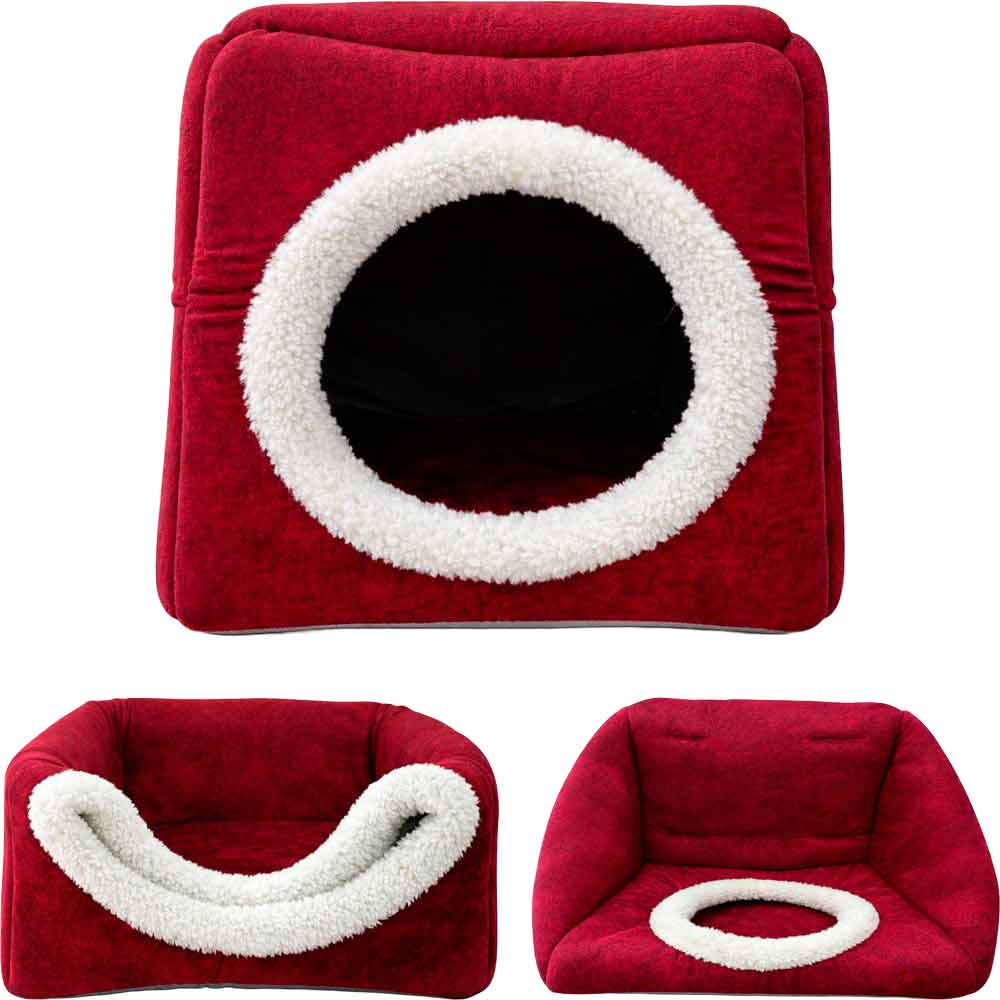 Pet Pretty Kedi Köpek İçin Comfort Üç Fonksiyonlu Yatak Kırmızı 42x42x23 Cm