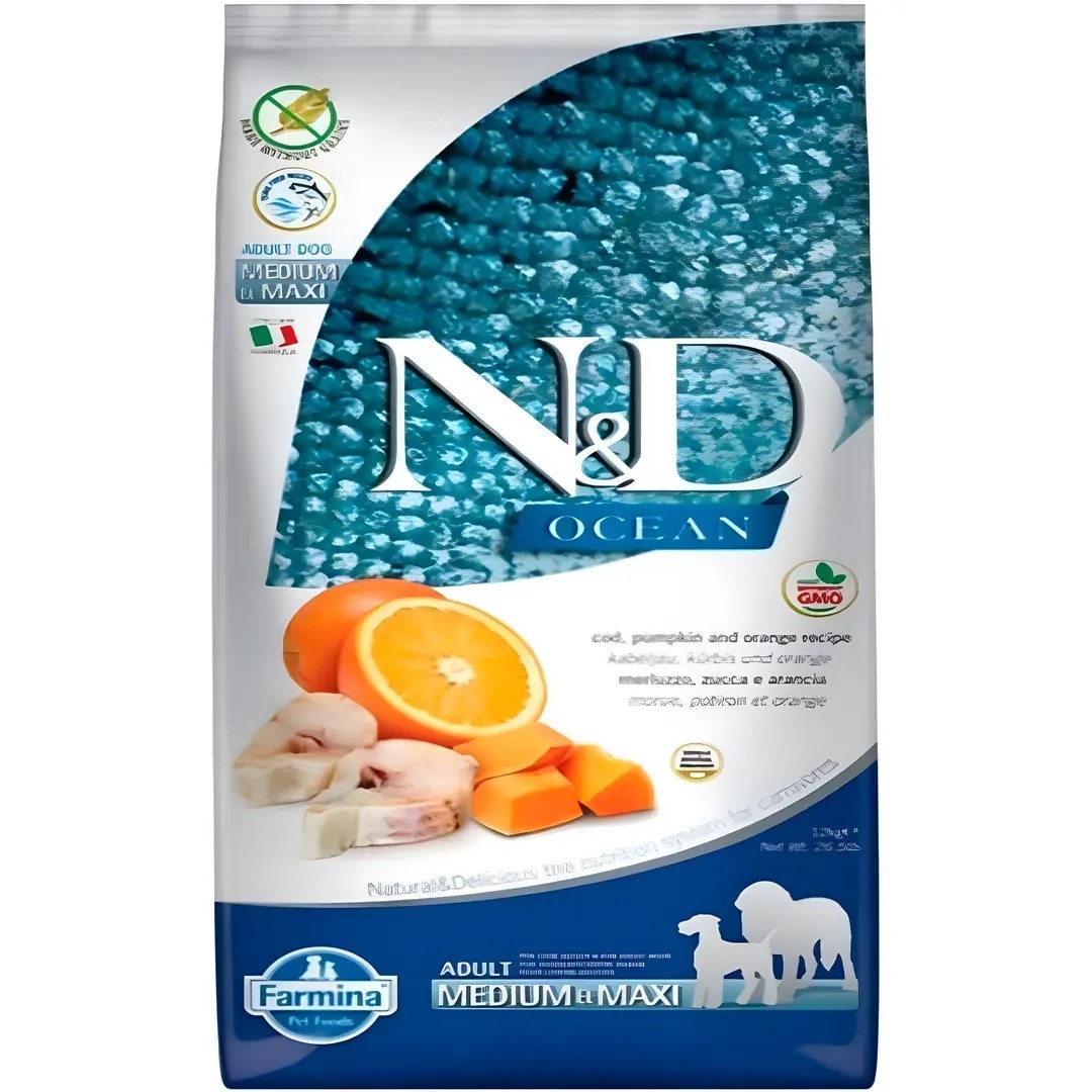 ND Ocean Tahılsız Köpek Maması Balkabaklı Morina Balıklı Medium Maxi 12 Kg